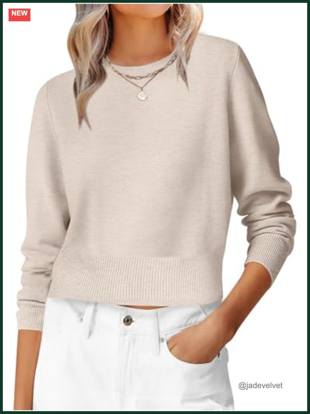Women's Long Sleeve Cropped Crew Neck Ribbed Knit Sweater Pullover